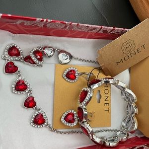 Monet garnet heart jewelry set